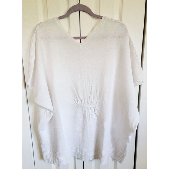 Eileen Fisher XL Short Sleeve Sweater Linen Dbl V-Neck Oversize Slouchy - Picture 5 of 8